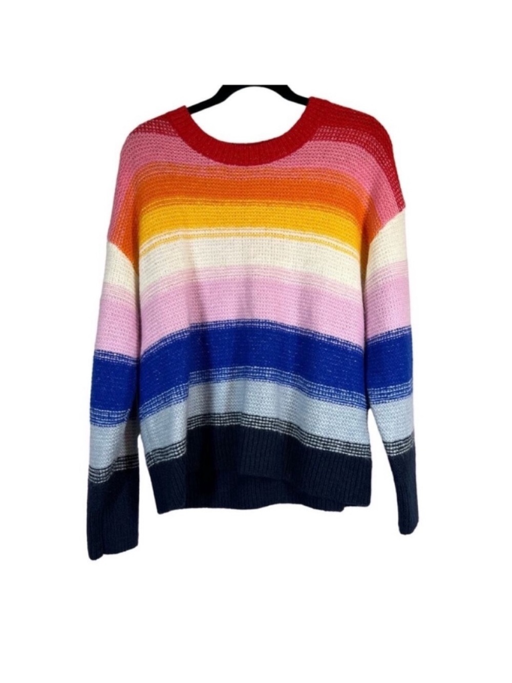 Old navy Wool Blend Fun Rainbow Stripe Chunky Knit Pull Over Sweater